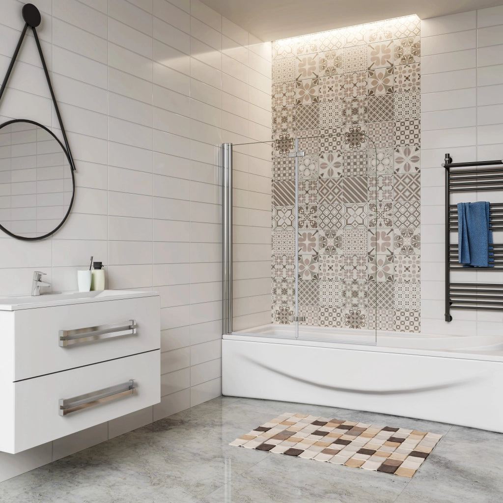H.140 cm Sopravasca da Bagno da 100 cm Doccia Due Ante Pieghevoli a Libro Vetro Temperato 6 mm Anticalcare Telaio Cromato Lucido