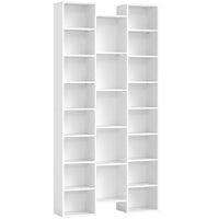 Libreria Moderna 89,5x23,5x181 cm con 21 Scomparti e 10 Ripiani Regolabili in Legno Bianco
