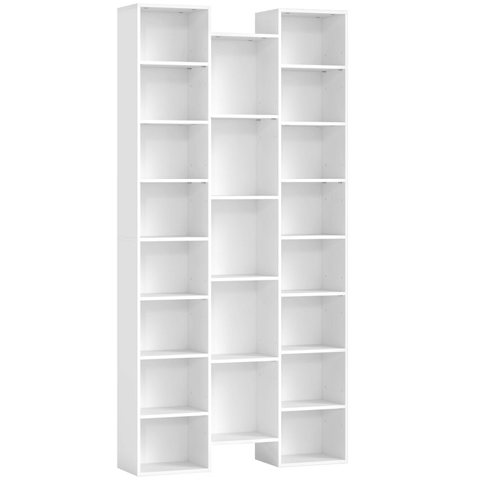 Libreria Moderna 89,5x23,5x181 cm con 21 Scomparti e 10 Ripiani Regolabili in Legno Bianco