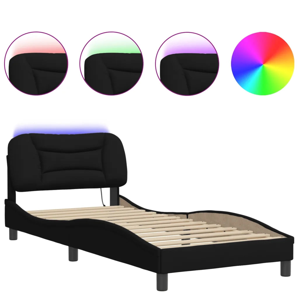 Giroletto con LED senza Materasso Hvar Nero 80x200 cm Tessuto