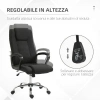 Sedia da Ufficio Ergonomica, Basculante e Imbottita con Altezza Regolabile, 62x76x110-119 cm, Nero