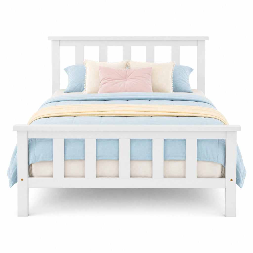 Letto singolo in legno massello 90x200 cm con rete a doghe, bianco, design minimalista