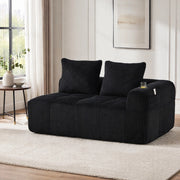 Divano 2 posti in corduroy nero 158x93x61 cm con tasche laterali e portabicchieri