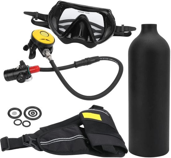 Scuba Tank Portatile - 1L Longtank - Bocchino in Gomma - Impermeabile - Valvola di Sfiato - Filtro Stoffa - Duiktank