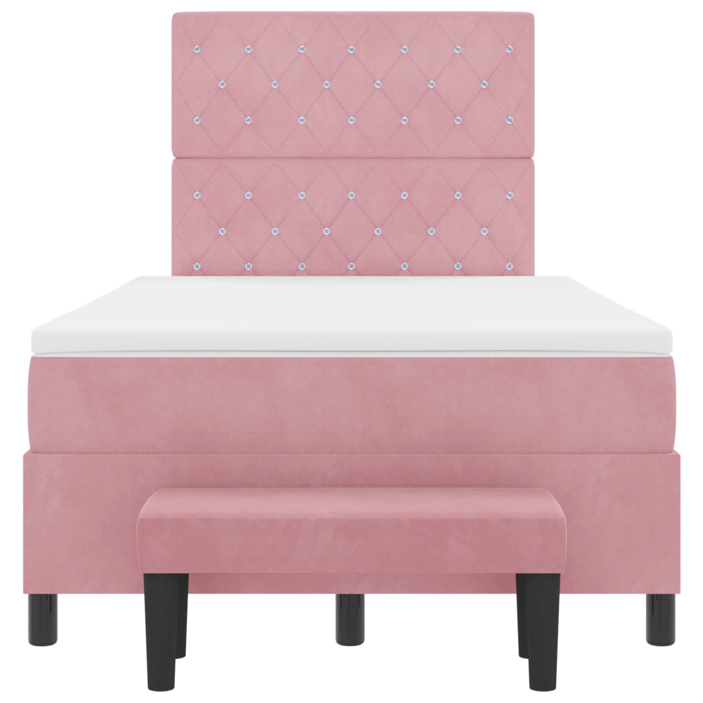 Letto Box Spring con Materasso e Panca Rosa 120x190 cm Velluto