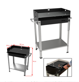 Barbecue a Carbone 56,7x36x83 cm Griglia Altezza Regolabile in Acciaio Eco Nero e Grigio
