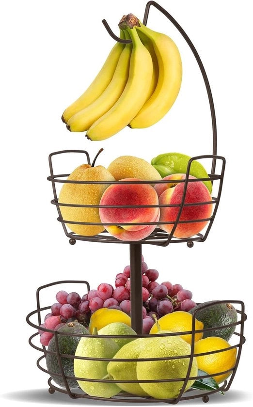 Banca per frutta 2 livelli con ciotole in metallo per verdure e frutta in bronzo