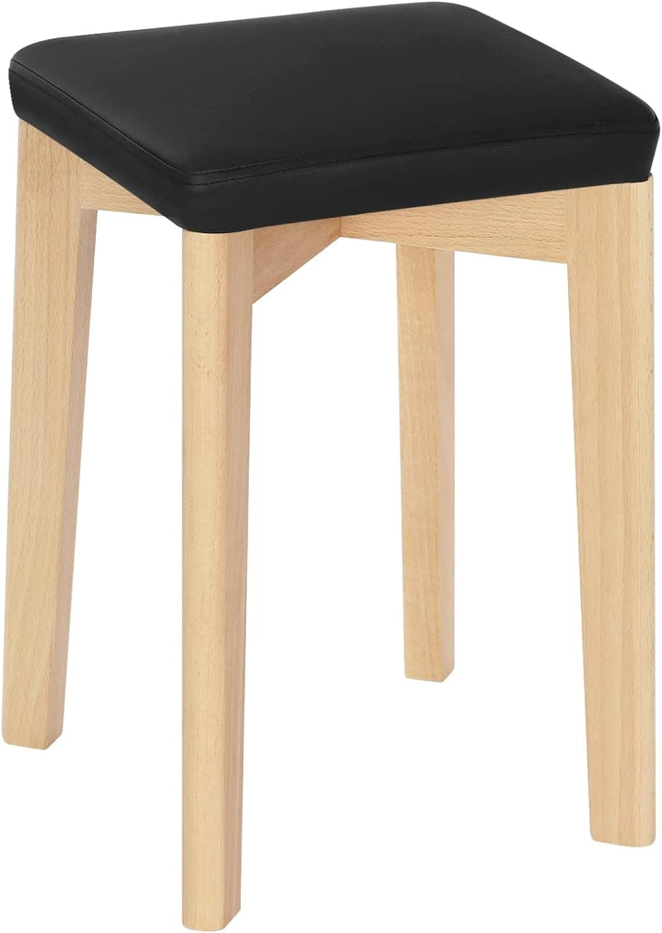 Sedie per Sala da Pranzo, Sgabelli in Legno Massiccio con Seduta Imbottita e Rivestita in PU, Sgabelli da Cucina Moderno Salvaspazio, 32,5x32,5x47cm, Colore Legno e Nero BH345sz-2