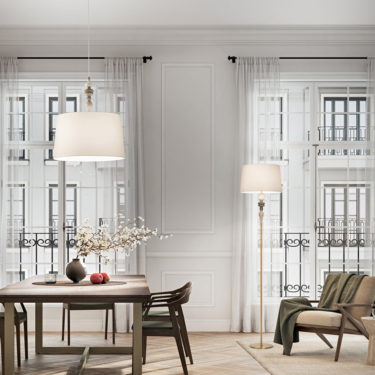 Piantana Contemporanea Abaco Metallo Orrone Spazzolato Tessuto 1 Luce E27