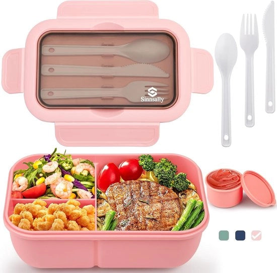 Scatola per picnic con contenitori, 1250 ml, contenitore per pane per adulti, scatola per picnic per adulti, scatola per picnic per bambini, con posate, scatola per picnic, contenitore per pane, impermeabile, scatola per snack, scatola per colazione