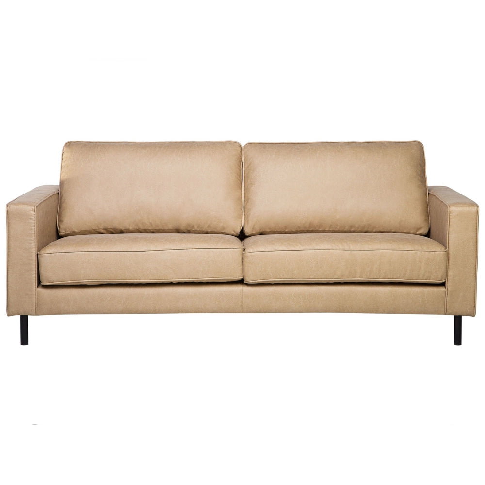 Divano Beige Ecopelle 3 Posti Gambe In Metallo Schienale Imbottito Minimalista Moderno