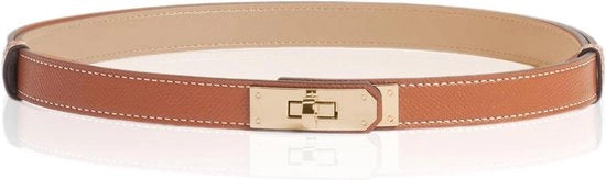Cintura decorativa sottile in pelle per donne in colore Kaki con chiusura regolabile. Ideale per abiti da sera, pantaloni e jeans.