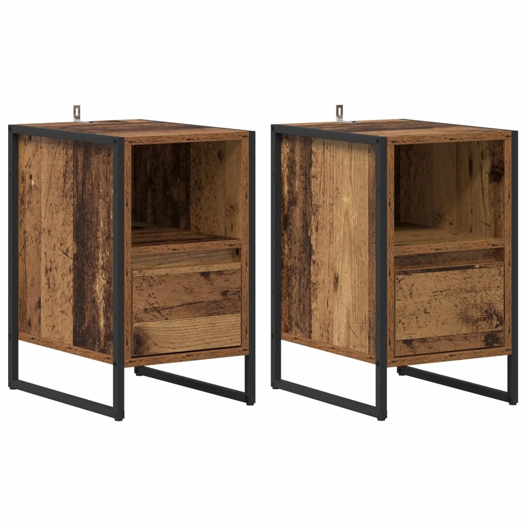 Set di 2 Comodini | Armadio da Notte | Mobiletto da notte con cassetto Legno vecchio 39,5 x 30 x 50 cm