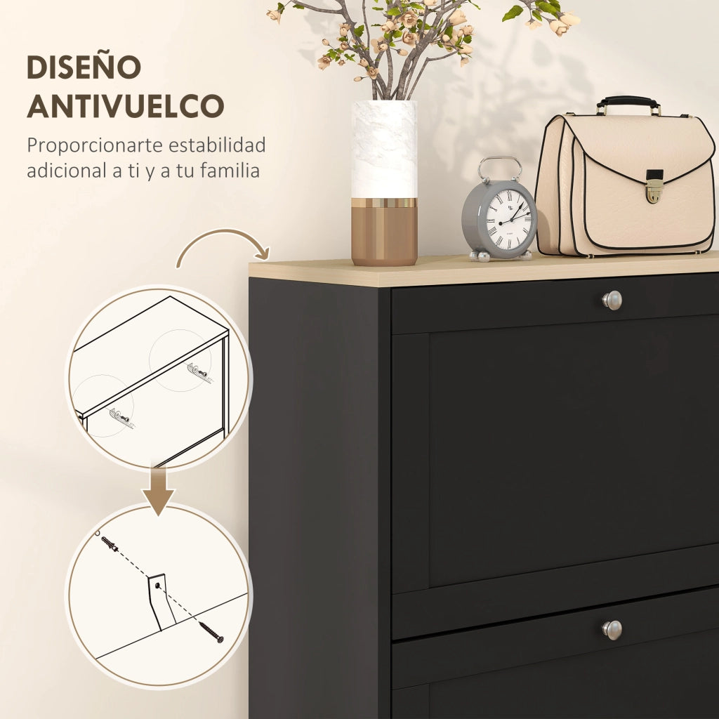 Scarpiera moderna con 3 ante ribaltabili e ripiani regolabili ¨C Xylo ¨C 18 paia, 60x23,5x115 cm, nero