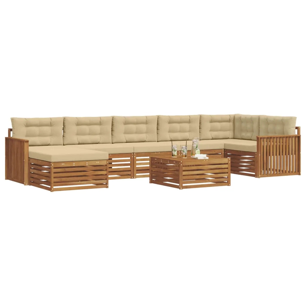 Set di divani da esterno con cuscino 8 pcs Naturale e Beige