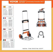 Carrello di trasporto pieghevole con piatto portante in acciaio inossidabile - Massimo carico 140 kg - Maniglia telescopica