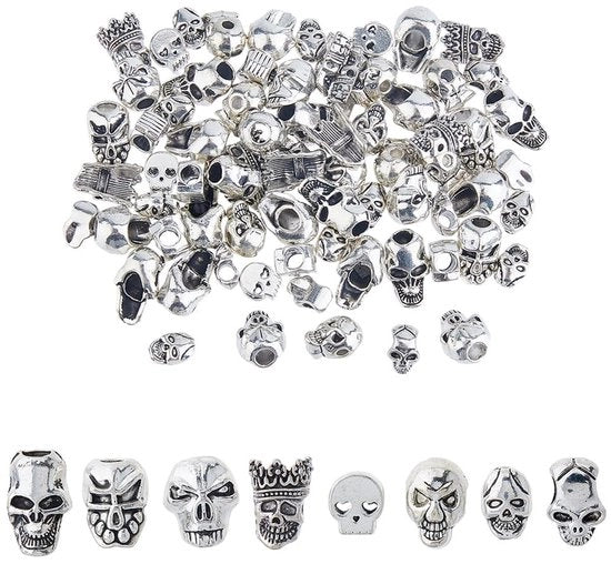 Accessori per gioielli - Spacer in argento antico - 80 pezzi - Ø 1,2-5 mm - Stile tibetano - 8 stili