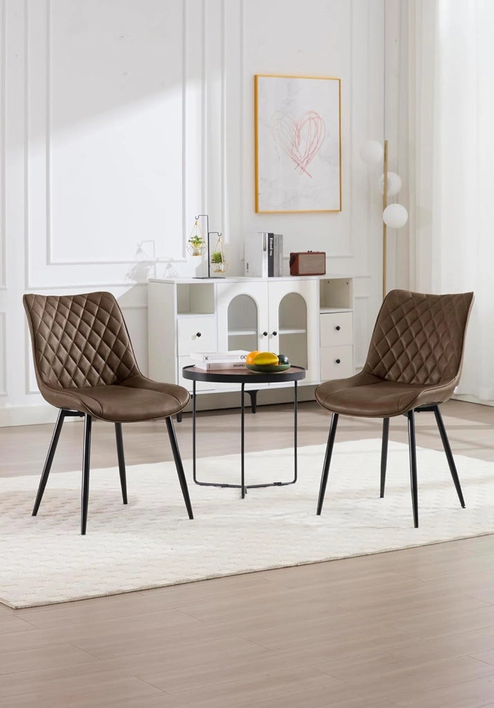 set di 2 sedie cucina moderne sedie imbottite Adatte per Sala da Pranzo, Soggiorno, Camera da Letto Estetica in Ecopelle Marrone Metallo BH210br-2