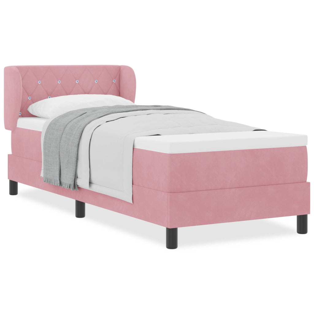 Letto Box Spring con Materasso Rosa 80x200 cm in Velluto di