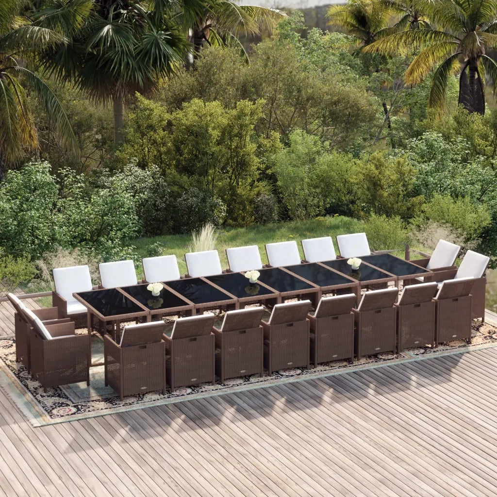 Set da Pranzo per Giardino 21pz con Cuscini Polyrattan Marrone cod mxl 42212