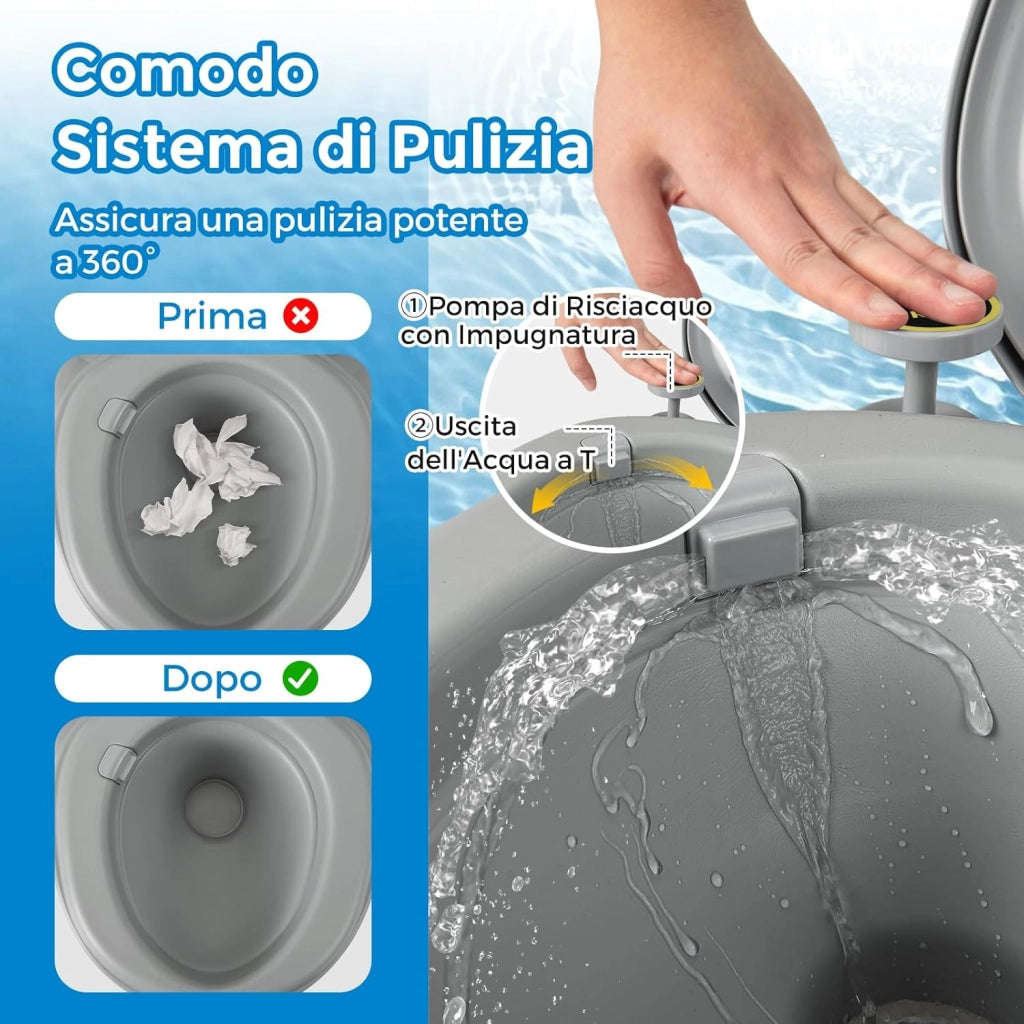 COSTWAY 20L Toilette Portatile con Serbatoio d'Acqua Rimovibile a Maniglia, WC Chimico Comodo per Campeggio, Water Portatile per Adulti e Anziani, Supporto Carico 150kg, 45 x 40 x 42 cm