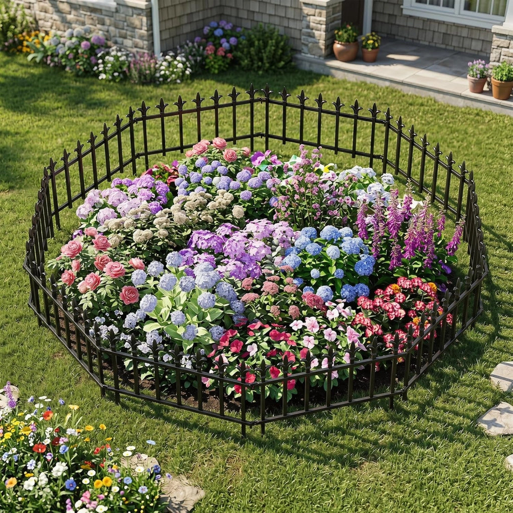 Recinzione da Giardino, Bordure per Aiuole in Metallo (10) | Recinto da Esterno Pieghevole e Flessibile, per Giardino e Cortile, 56 x 44 cm