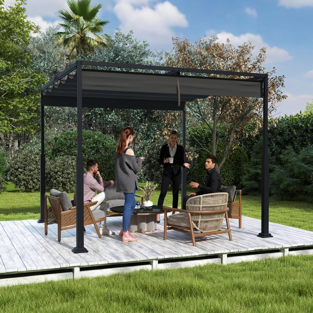 Pergola 3x3m, baldacchino impermeabile, stabile invernale, gazebo con ombreggiatura regolabile, protezione solare per giardino, terrazza e balcone, nero
