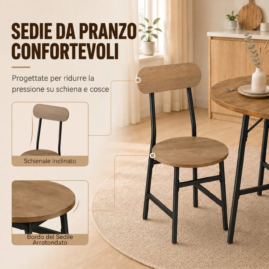 Set Tavolo e Sedie da Pranzo 5 Pezzi per 4 Persone Stile Industriale, Legno e Nero, 100x100x77 cm