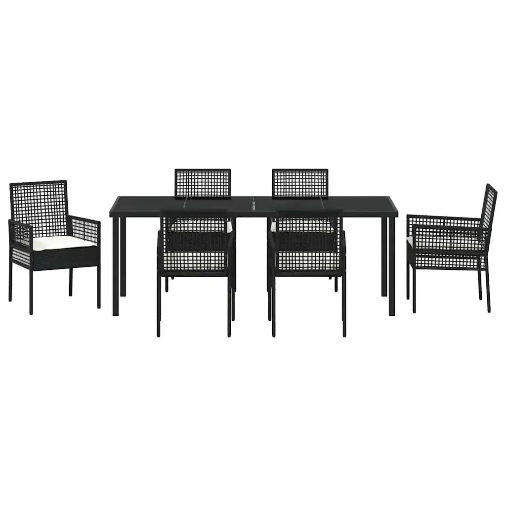 Set da Pranzo per Giardino con cuscino 7 pcs Nero polyrattan 3379868