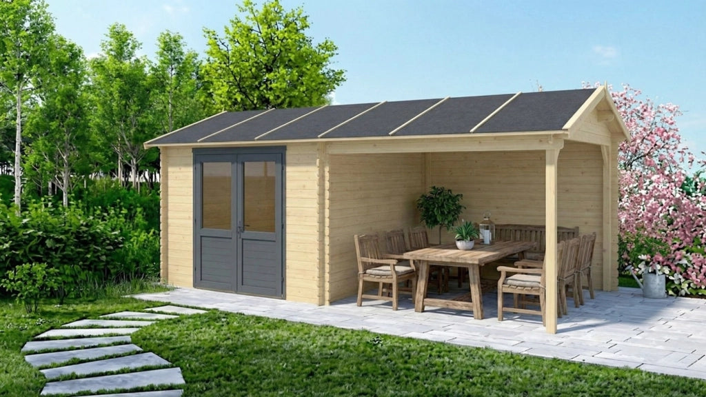 Casetta da giardino in legno - 17.4m2 - 5.79x3m - 28mm - colore: naturale - DOM639 - ALTANKA