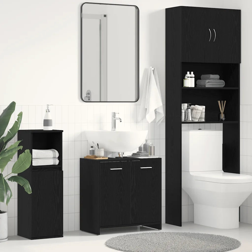 vidaXL Mobile Lavabo Bagno Rovere Nero 60x30x60cm in Legno Multistrato