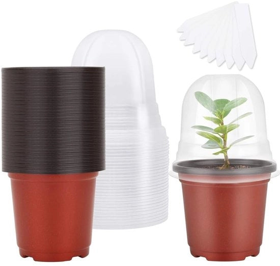 Collezione di vasi per piante 10 pezzi 10 cm - Vasi per piante in plastica - Vasi rotondi per fiori - Vochi a cupola - Fessure di drenaggio - Resistente al calore e al freddo