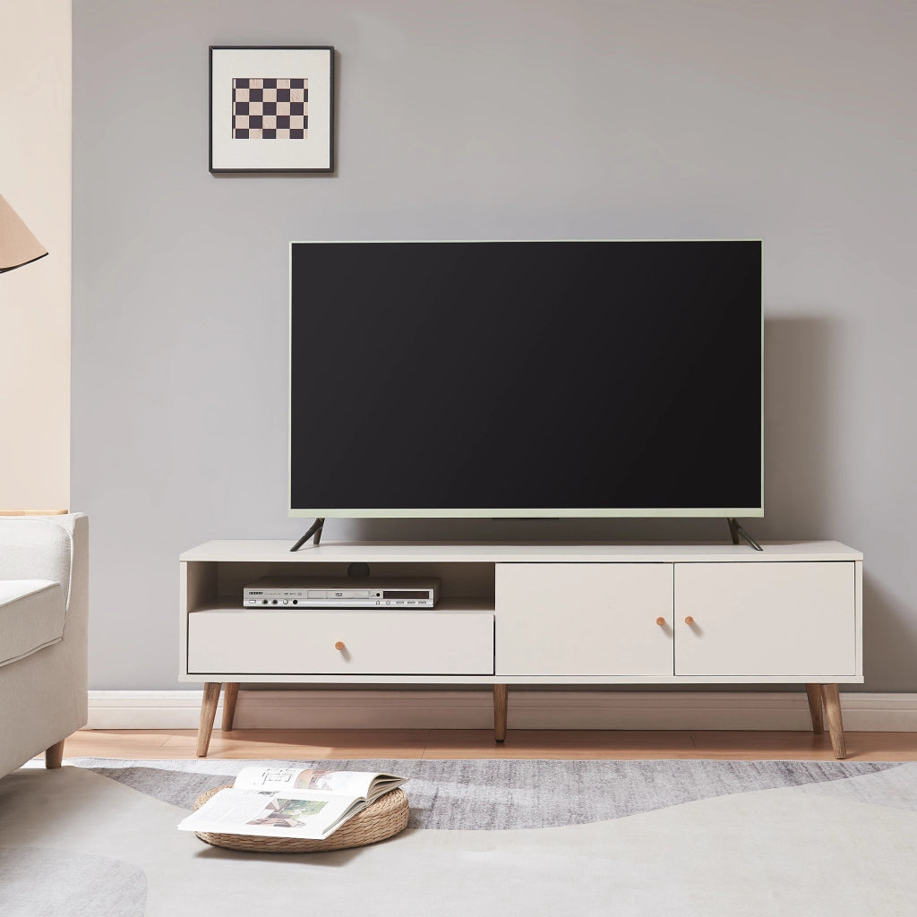 Mobile Porta TV Hallevil con Cassetto e 2 Ante 150x39x45 cm - Grigio chiaro [en.casa]