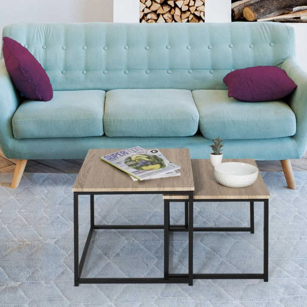 IDMarket - Set di 2 tavolini bassi impilabili DETROIT 40/45 dal design industriale