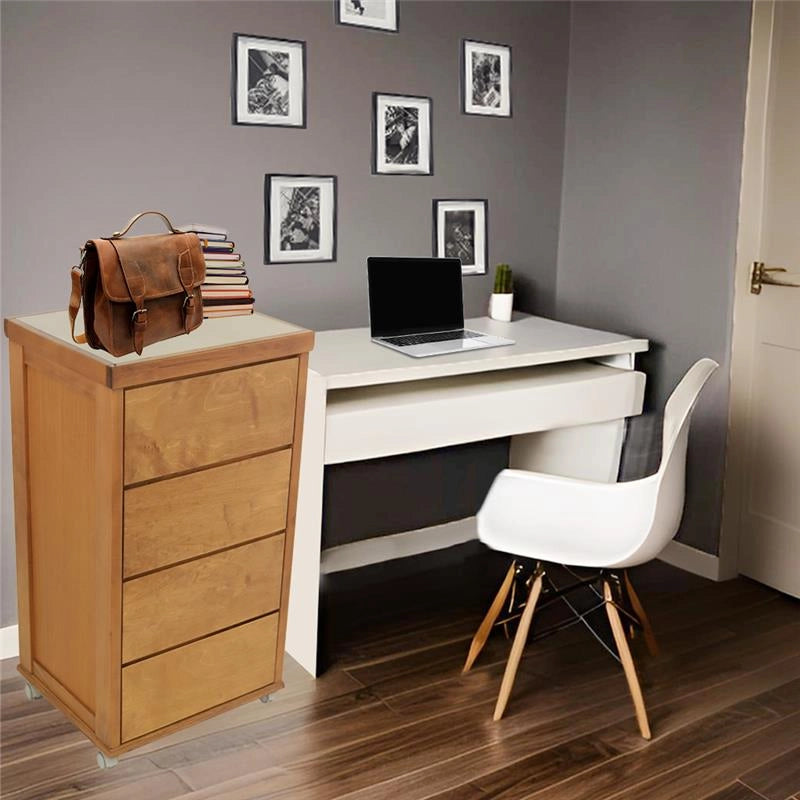 CASSETTIERA PRESTIGE TABACCO IN FAGGIO MASSELLO 4 CASSETTI CON GUIDE METALLICHE TOP IN CERAMICA RUOTE IN PLASTICA GOMMATA PIROETTANTI