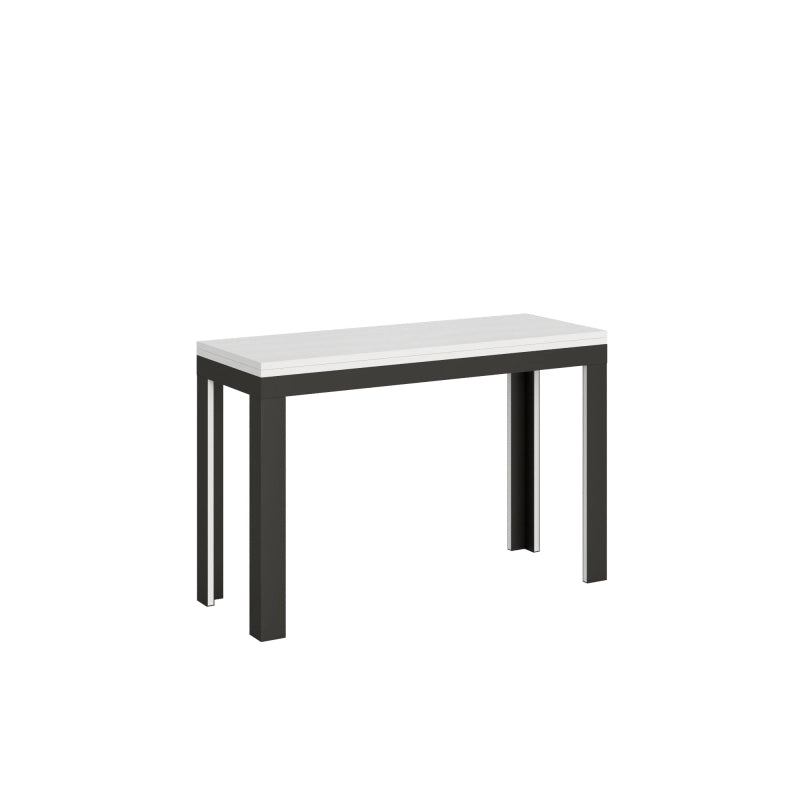 Tavolo apribile 120x45/90 cm Linea Double telaio Antracite - Bianco Frassino