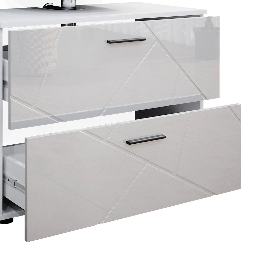 Vicco Set mobili bagno Bianco lucido 3 parti, con cassettiera e mobile midi