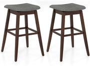 Set di 2 Sgabelli da Bar Girevoli, Sedie Ergonomiche in Tessuto di Lino con Seduta Imbottita, Poggiapiedi e Gambe in Legno di Gomma, Portata 140 kg, per Isola Cucina, Soggiorno e Pub