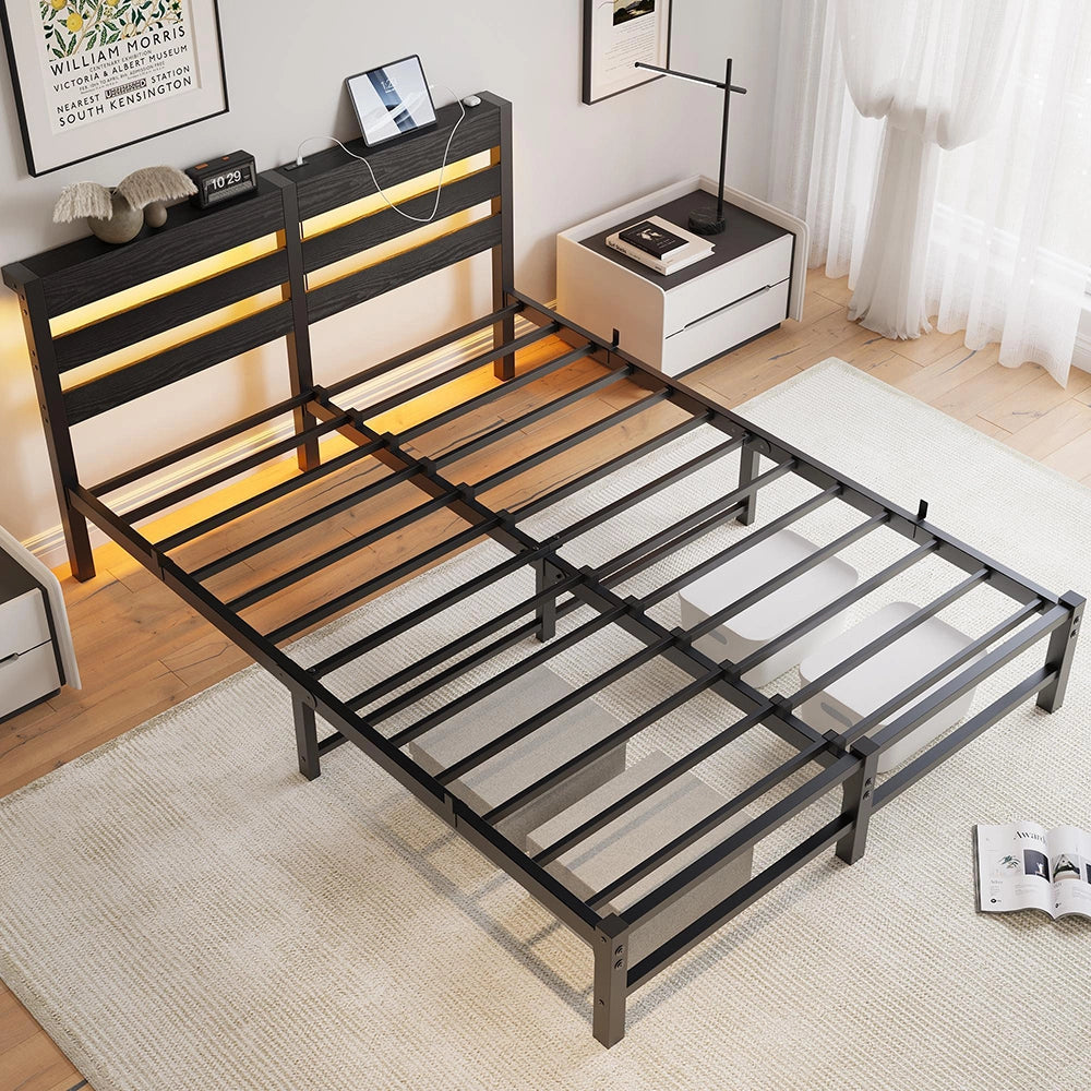 Letto 140x190cm LED - Xylo - USB spazio sotto letto metallo
