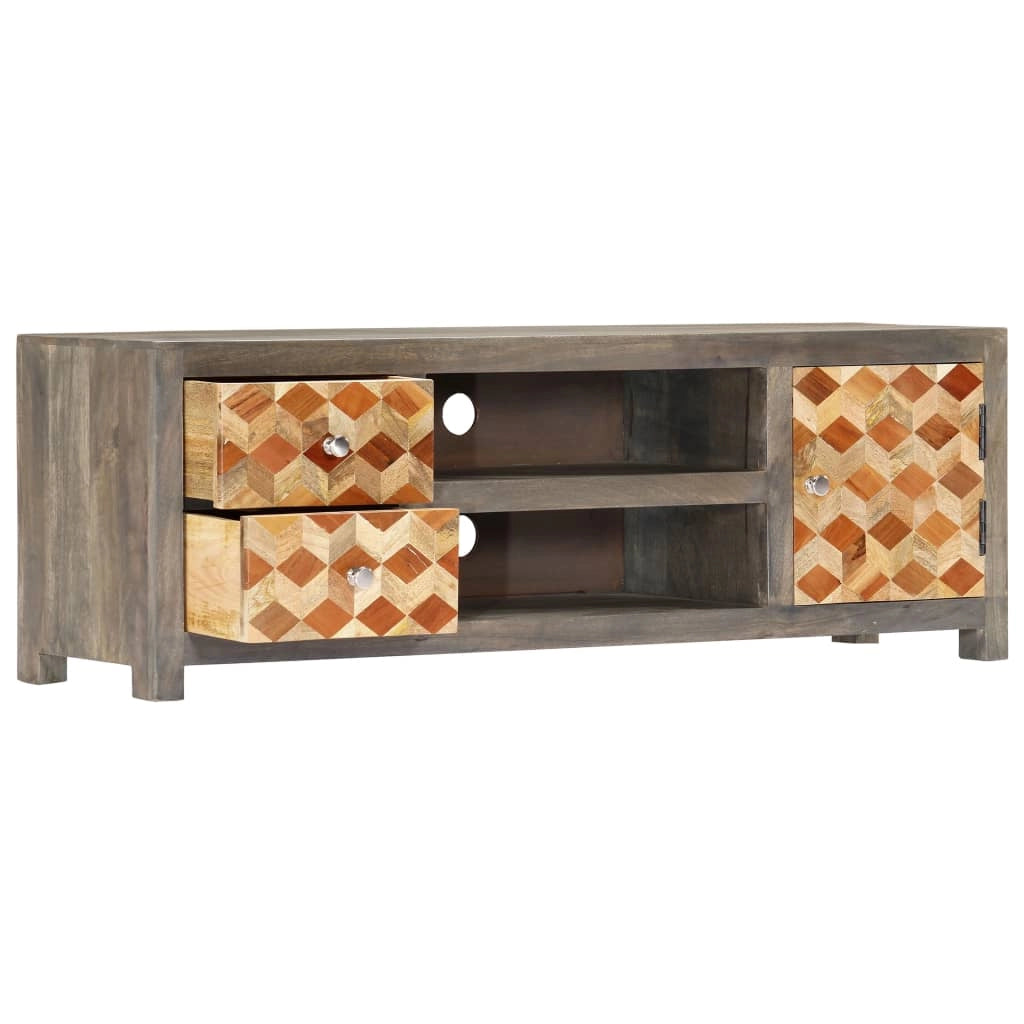 Mobile TV multimediale mensola TV credenza TV sala da pranzo soggiorno camera da letto 120 x 30 x 40 cm legno massello di mango grigio 02_0025836