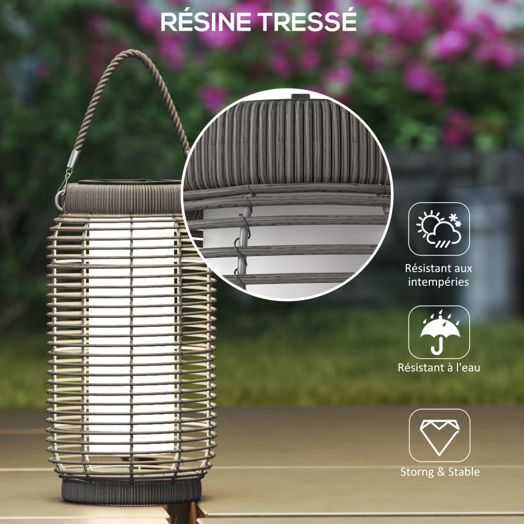 Lampione Solare da Esterno in Resina Intrecciato Grigio ¨C zephmum ¨C Acciaio, LED