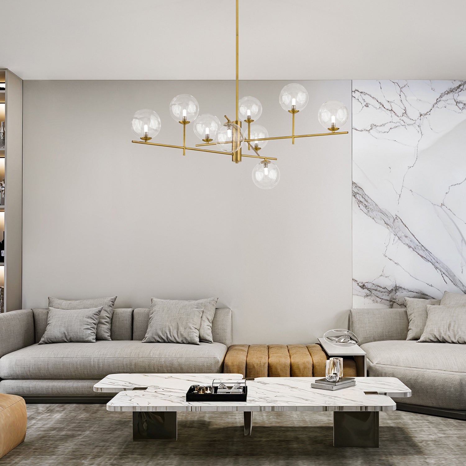 Plafoniera Contemporanea Pyrex Metallo Ottone 9 Luci G9 Ip20