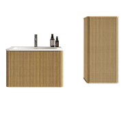 Mobile bagno con lavabo e colonna laterale; 2 elementi; design moderno per bagno; rovere e bianco; 60 cm