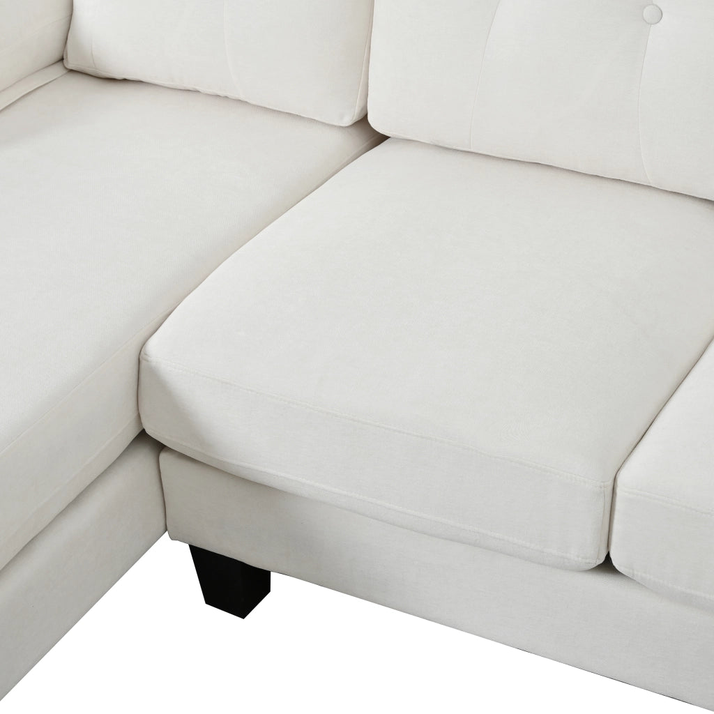 Divano angolare 4 posti con chaise longue e braccioli rimovibili; in chenille beige