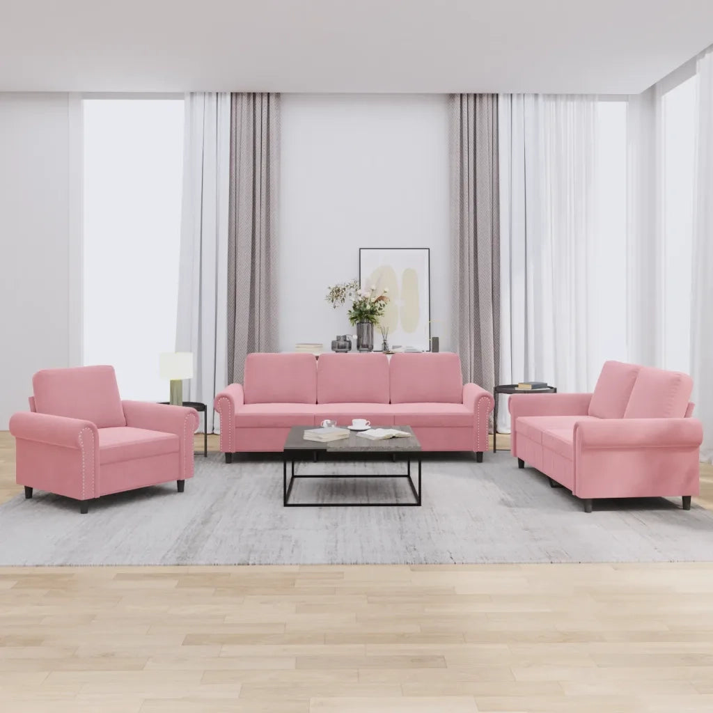 vidaXL Set di Divani 3 pz con Cuscini rosa in Velluto