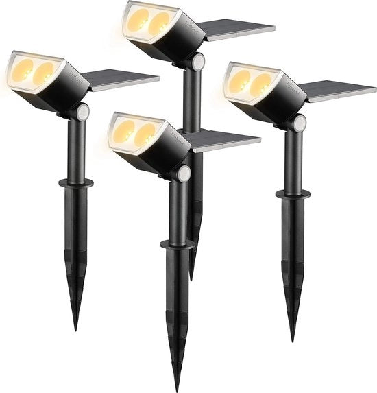 12-LED zonneschijnwerpers esterni con pannello solare regolabile 350LM illuminazione esterna 2-in-1 su energia solare funzionante fino all'alba IP67 impermeabile 3000K bianco caldo 4 pezzi - Prezzo Migliore