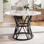 Tavolo da pranzo rotondo 100x100x76 cm con piedini regolabili; MDF effetto marmo nero