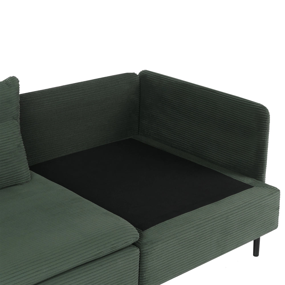 Divano componibile a 3 posti ad angolo destro in velluto a coste verde design moderno