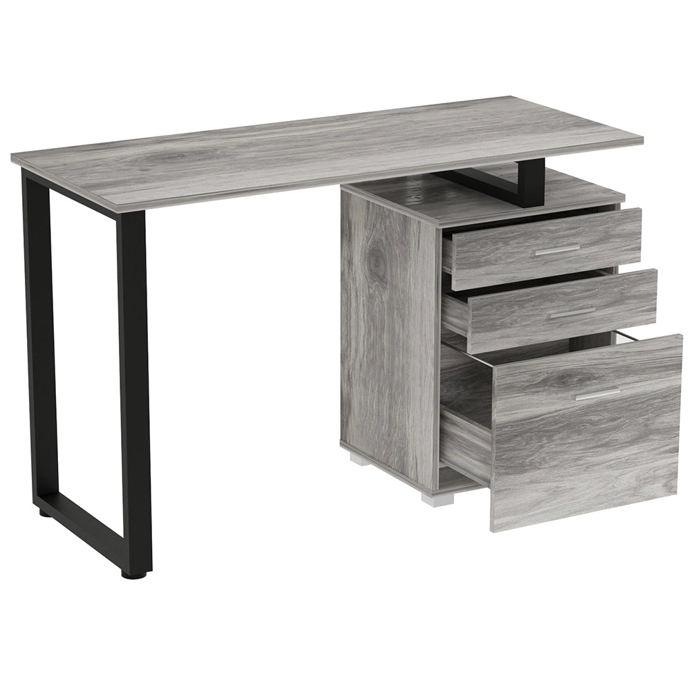 Scrivania con Cassettiera Tavolo Porta Pc Computer Acciaio Legno Ufficio Grigio
