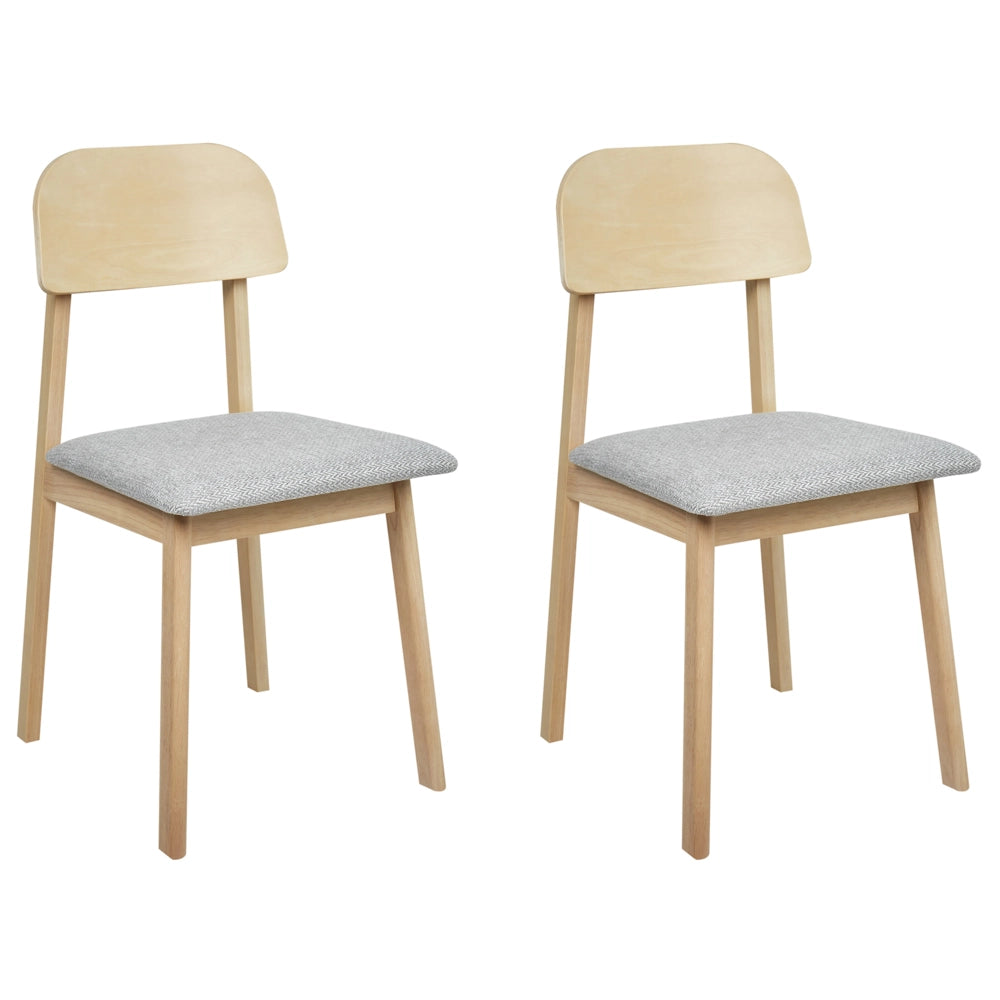 Set di 2 sedie da pranzo Struttura in legno di gomma chiaro Seduta in tessuto poliestere grigio chiaro Senza braccioli Design retrò